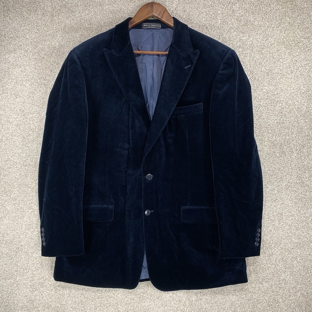 Haspel Sports Coat Blazer‎ Rich Blue Velvet 44L Hoco Dinner Party Formal Wedding
